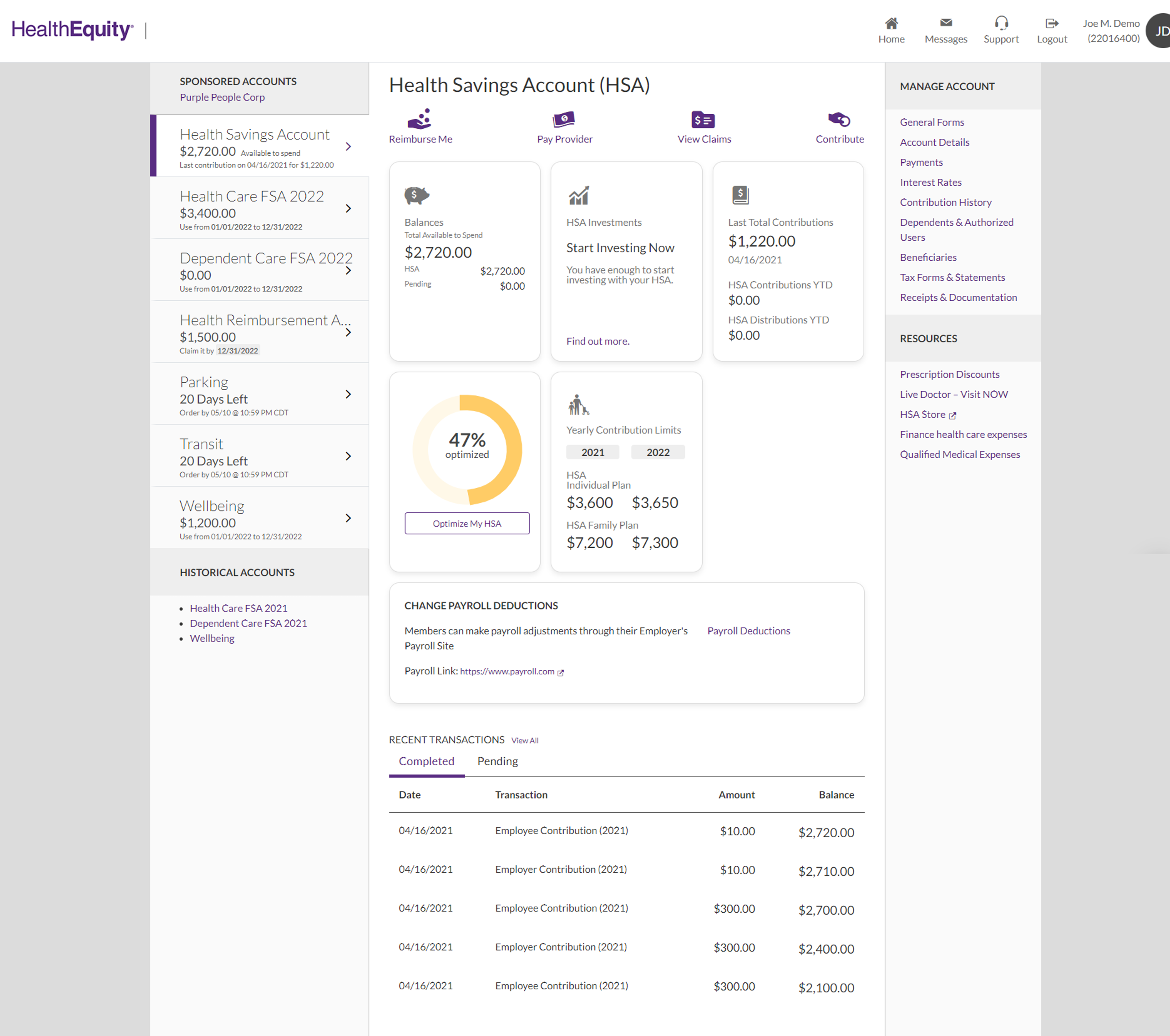 Member dashboard main screen