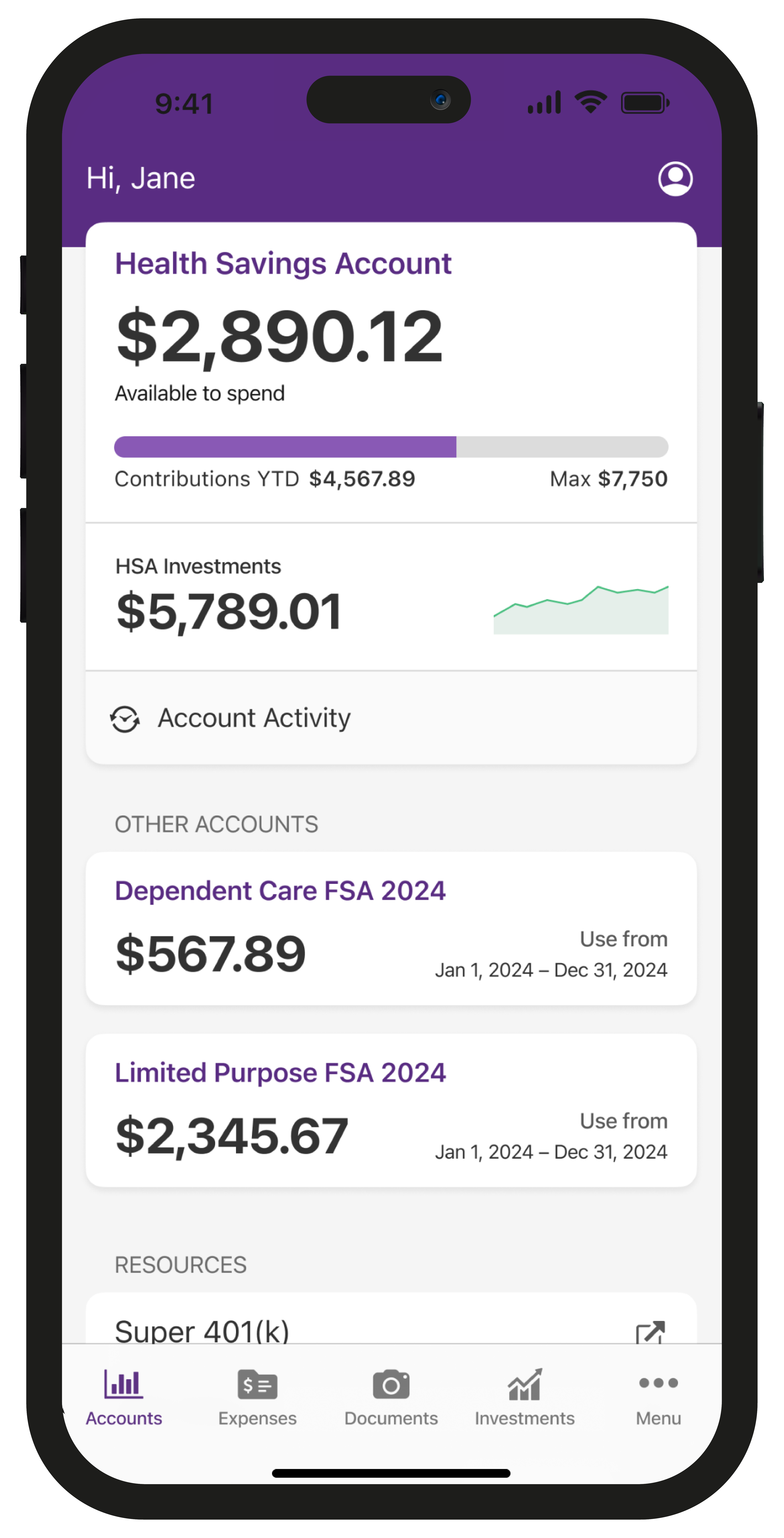 HealthEquity's mobile app on phone showing a user's HSA balance