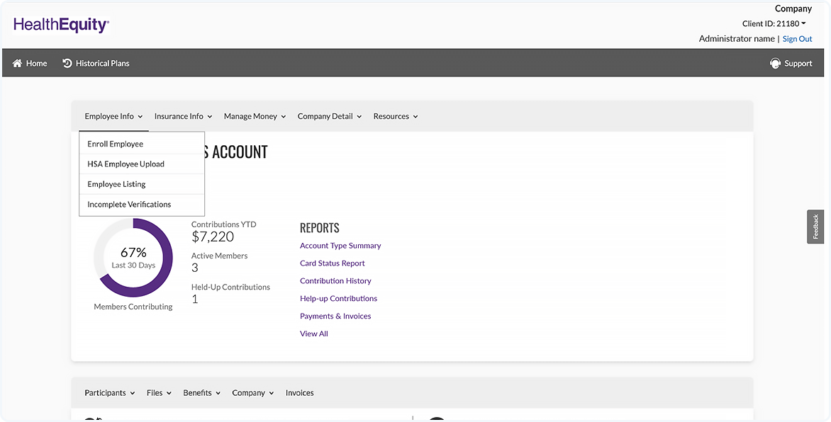Benefits manager dashboard: manage enrollment screen